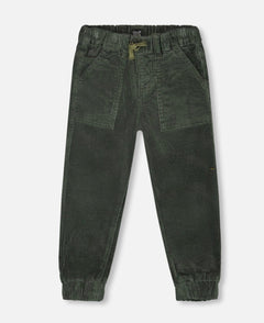 Stretch Corduroy Jogger Pants | Dark Forest | Deux Par Deux-1