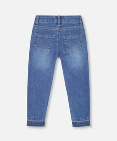 Denim With Frayed Hems And Floral Embroideries | Blue | Deux Par Deux-3