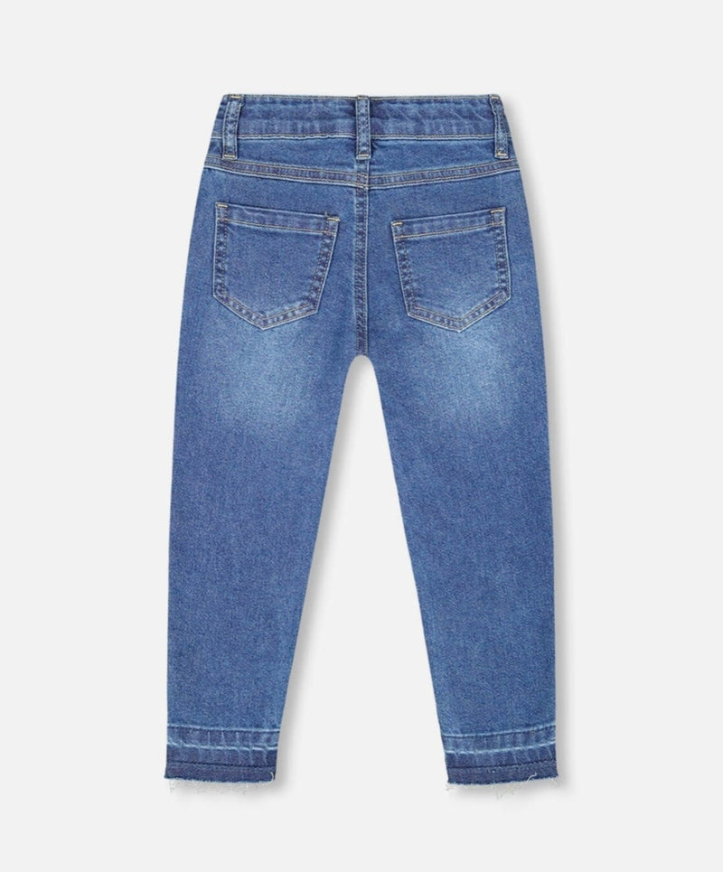 Denim With Frayed Hems And Floral Embroideries | Blue | Deux Par Deux-3