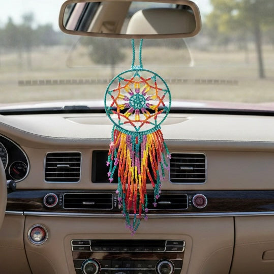 Dark green /orange Beaded Handmade Dreamcatcher-1