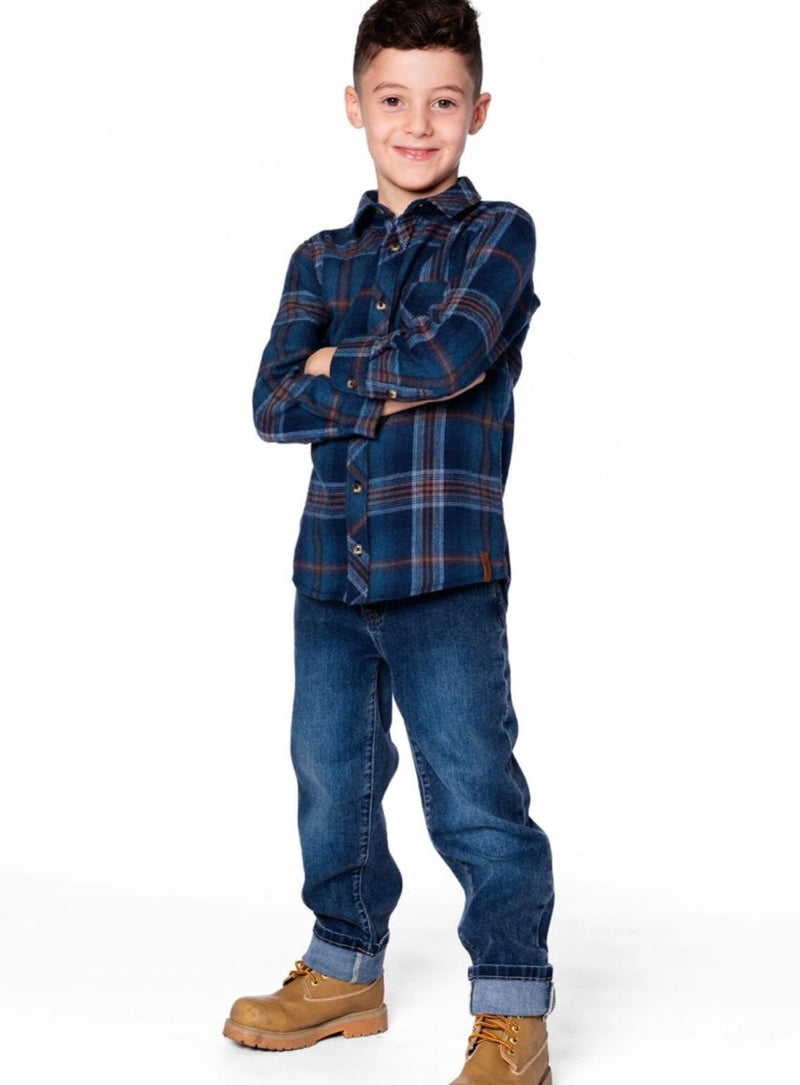 Long Sleeve Flannel Shirt | Blue And Brown Plaid | Deux Par Deux-4
