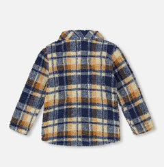 Sherpa Over-shirt  | Navy & Brown Plaid | Deux Par Deux-3