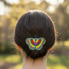 Aqua Blue and Yellow Butterfly Beaded Hair Clip-1