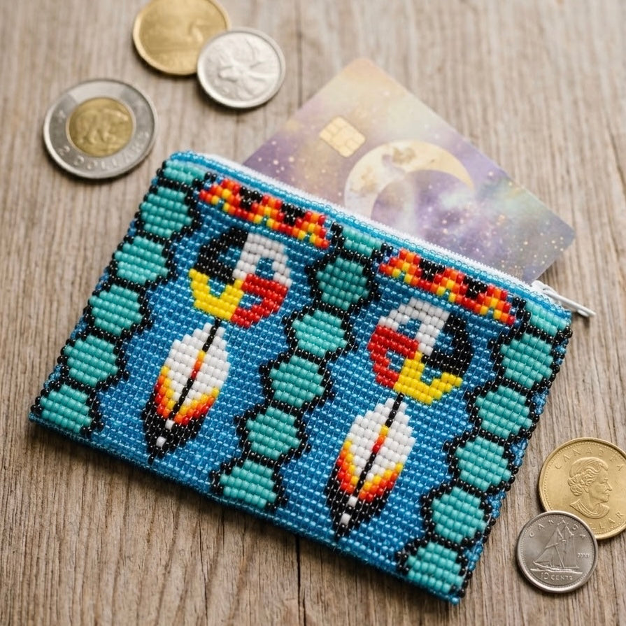 Feather with Dreamcatcher Beaded coin purse-1
