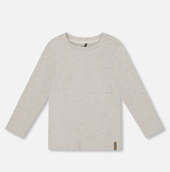 Organic Cotton Jersey Pocket T-Shirt | Heather Beige Grey | Deux Par Deux-1