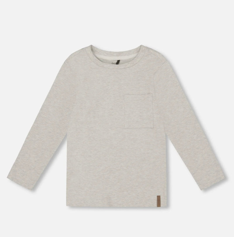 Organic Cotton Jersey Pocket T-Shirt | Heather Beige Grey | Deux Par Deux-1