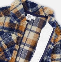 Sherpa Over-shirt  | Navy & Brown Plaid | Deux Par Deux-5