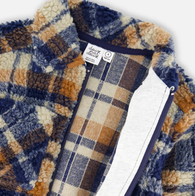 Sherpa Over-shirt  | Navy & Brown Plaid | Deux Par Deux-5