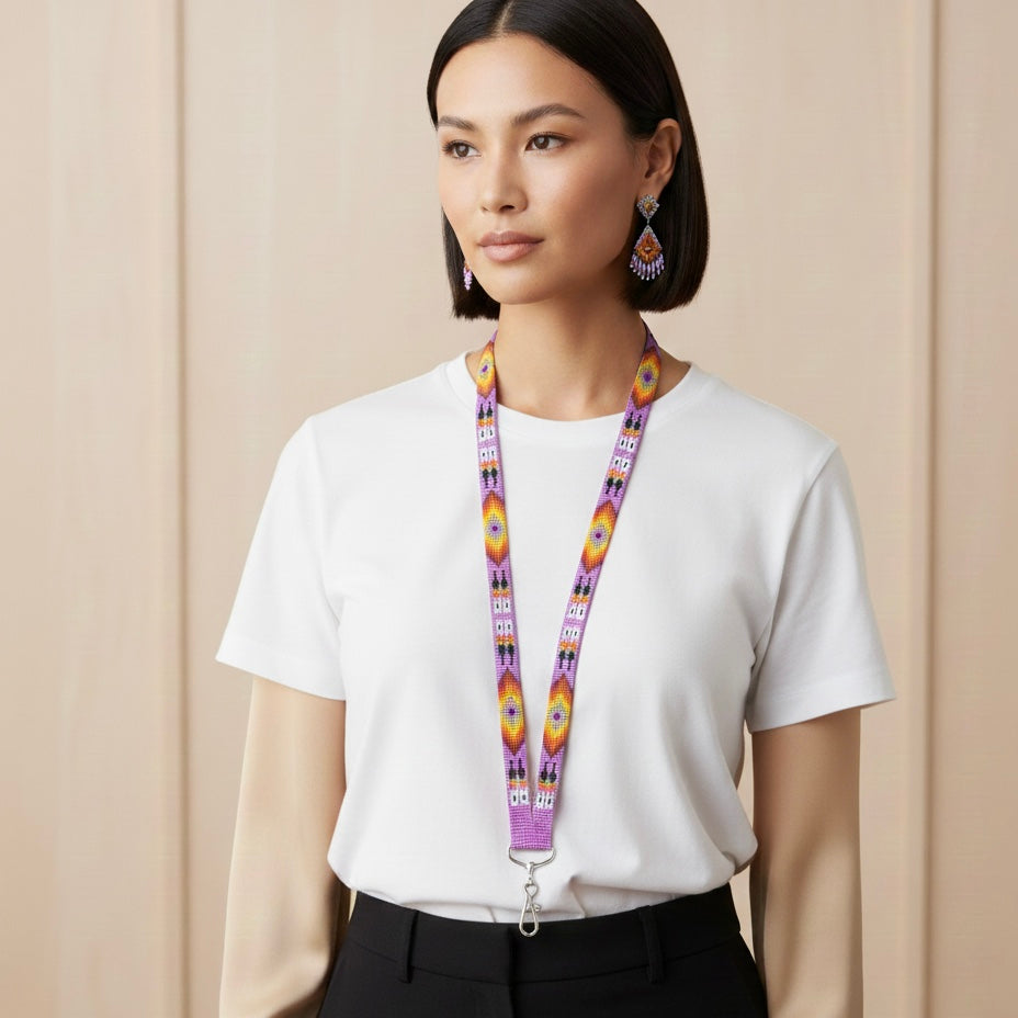 Pink Native Beaded Lanyard-1
