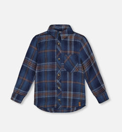 Long Sleeve Flannel Shirt | Blue And Brown Plaid | Deux Par Deux-1
