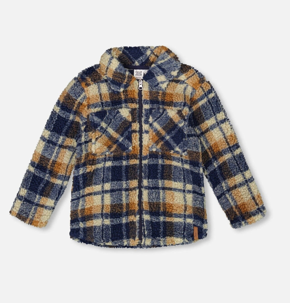 Sherpa Over-shirt  | Navy & Brown Plaid | Deux Par Deux-1