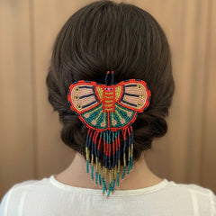 Butterfly Beaded Barrettes with Fringes Peach& Green-1