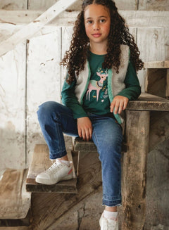 Denim With Frayed Hems And Floral Embroideries | Blue | Deux Par Deux-5