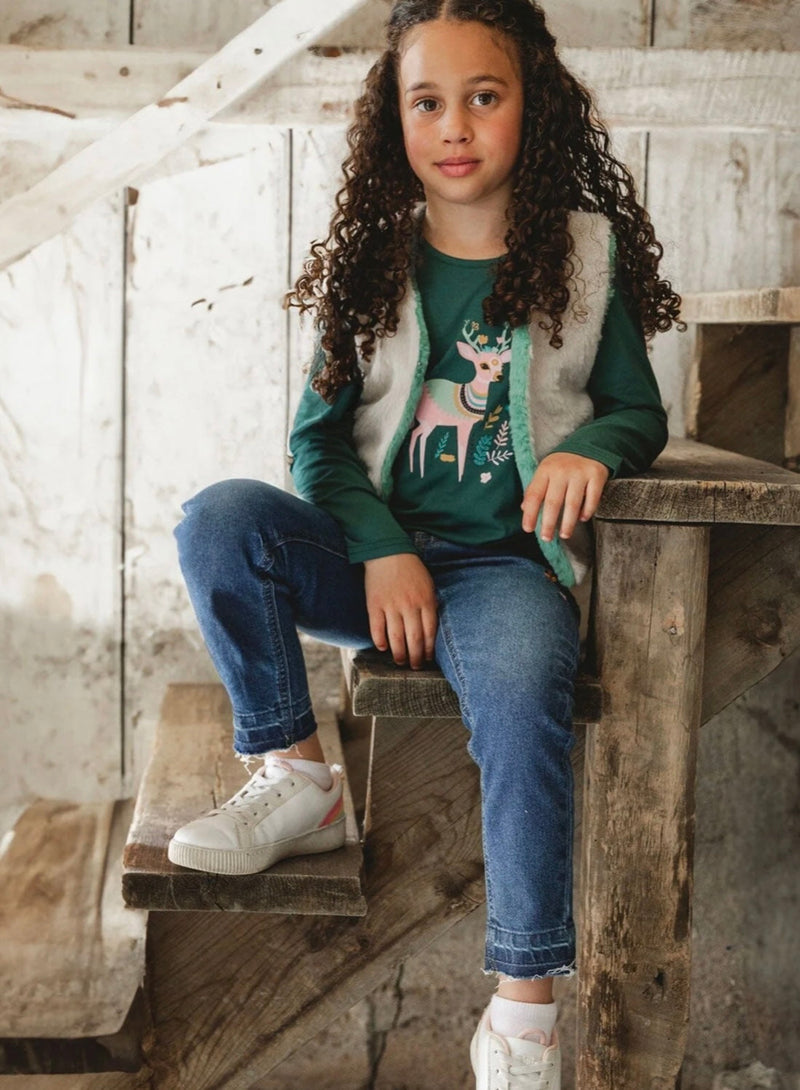 Denim With Frayed Hems And Floral Embroideries | Blue | Deux Par Deux-5