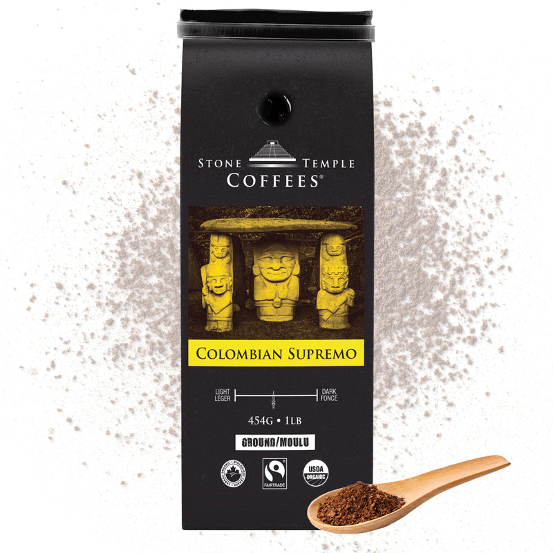 Colombian Supremo - Ground, Medium Roast, Certified Organic OCIA/ Fairtrade Coffee 1lb/454g-1