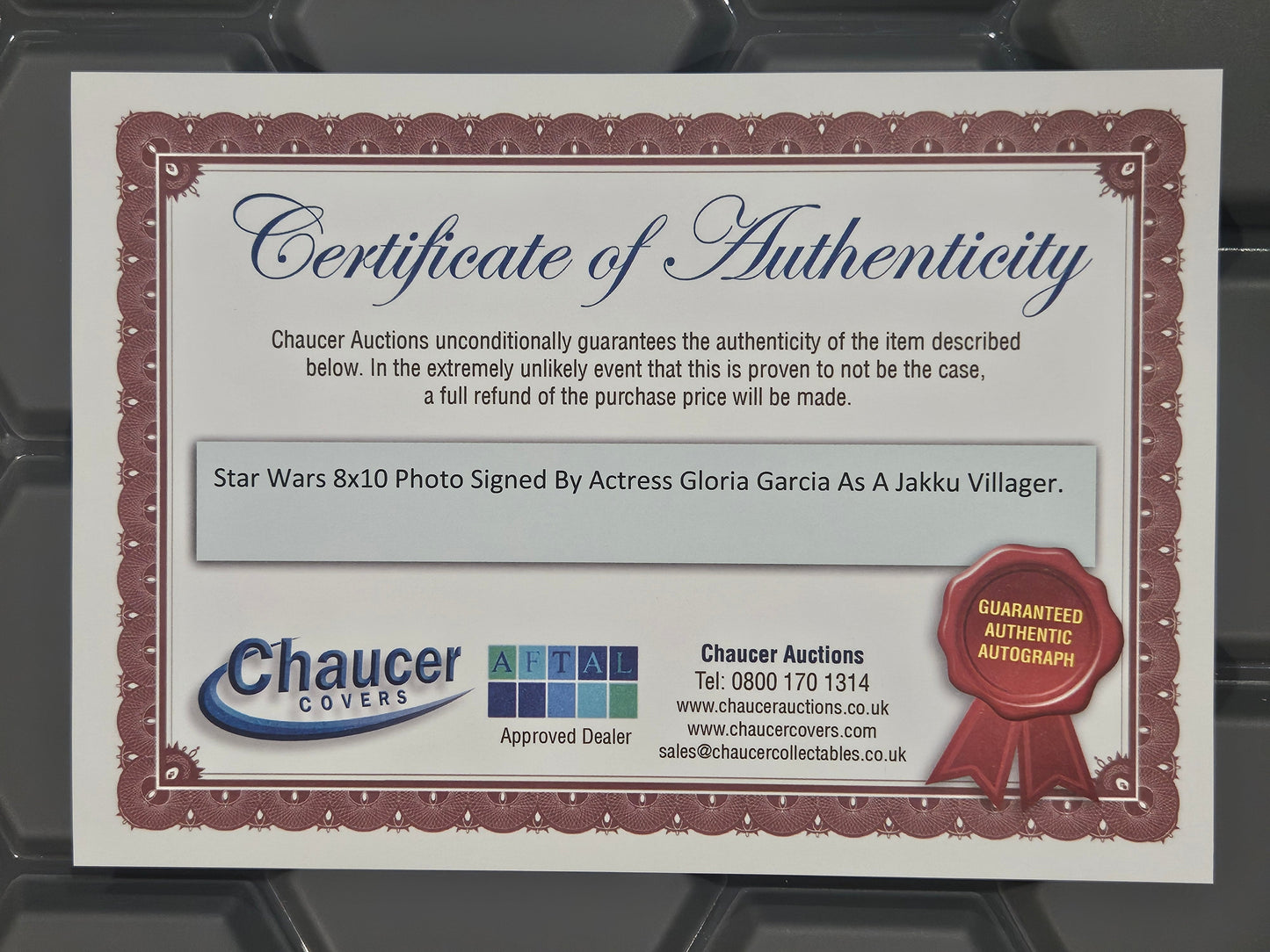 Star Wars – The Force Awakens Autographed 10x8 Photo | Signed by Gloria Garcia (Jakku Defender)