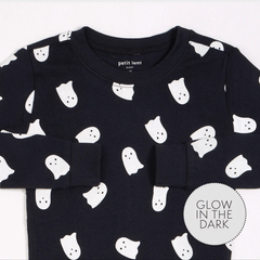 Ghosts Glow in the Dark Print on Black PJ Set | Petit Lem-3