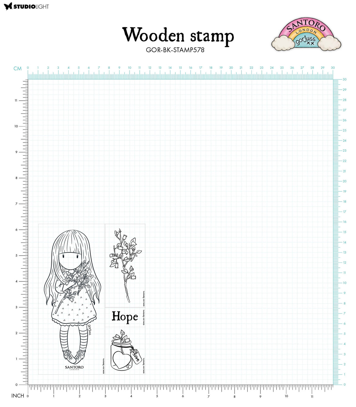 SAN Tampon en caoutchouc Gorjuss - Be Kind Hope 105x148x15mm 4 pièces n°578-3