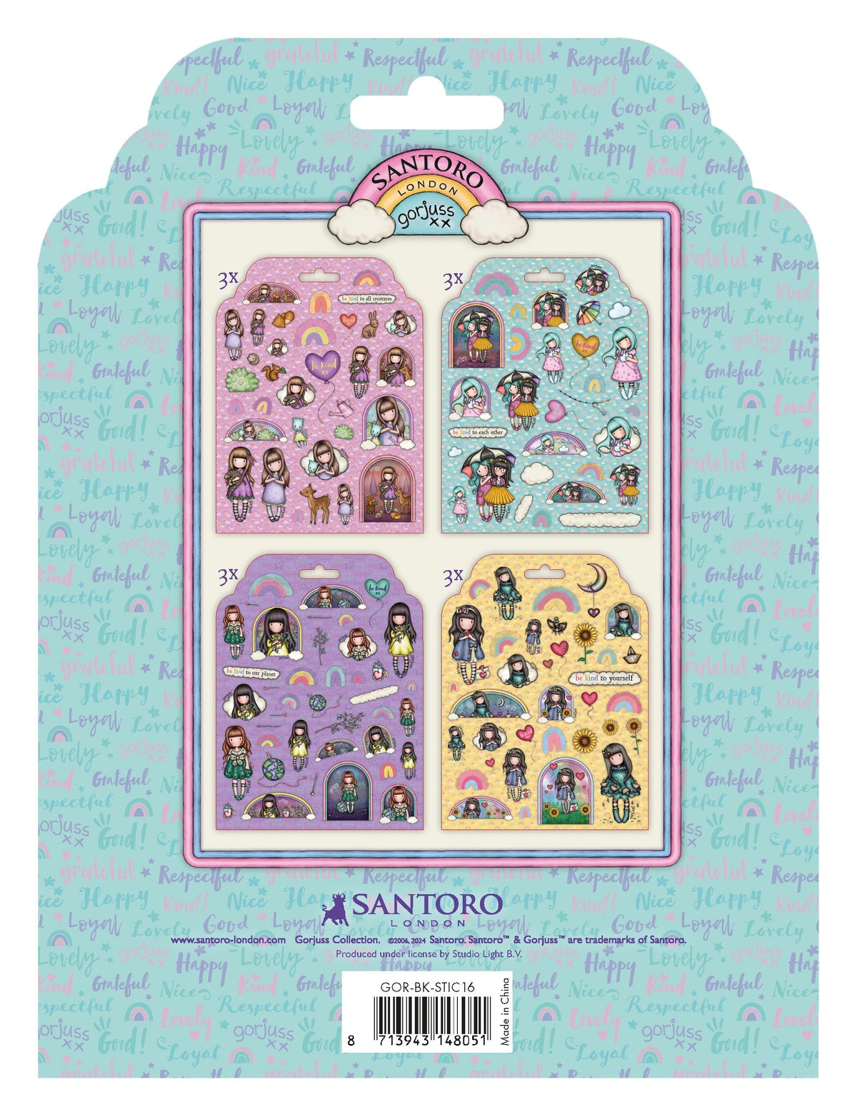 Pegatinas Gorjuss SAN - Be Kind 4x3 diseños 152x203x3mm 12 Hojas n.º 16-3