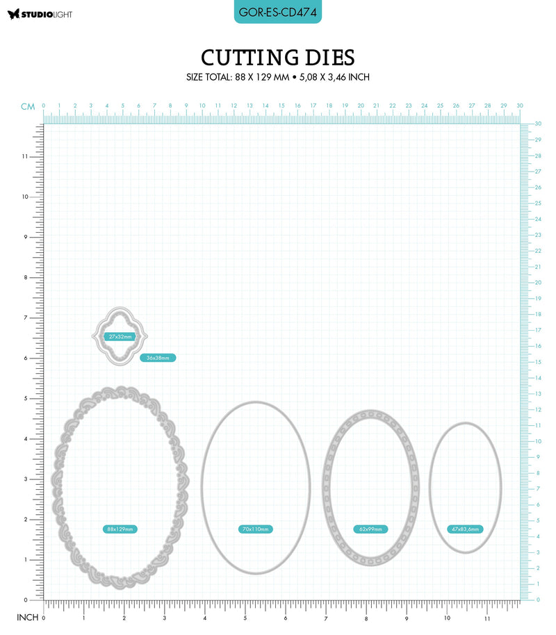 GOR Cutting Die Oval Frames & Label Gorjuss 88x129x1mm 6 PC nr.474-2