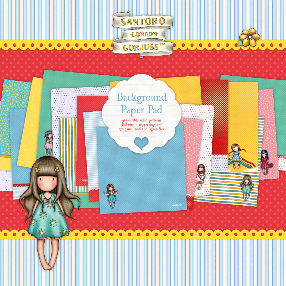 Bloc de papel de diseño SAN de doble cara, 18 diseños Gorjuss Essentials 18 hojas-1