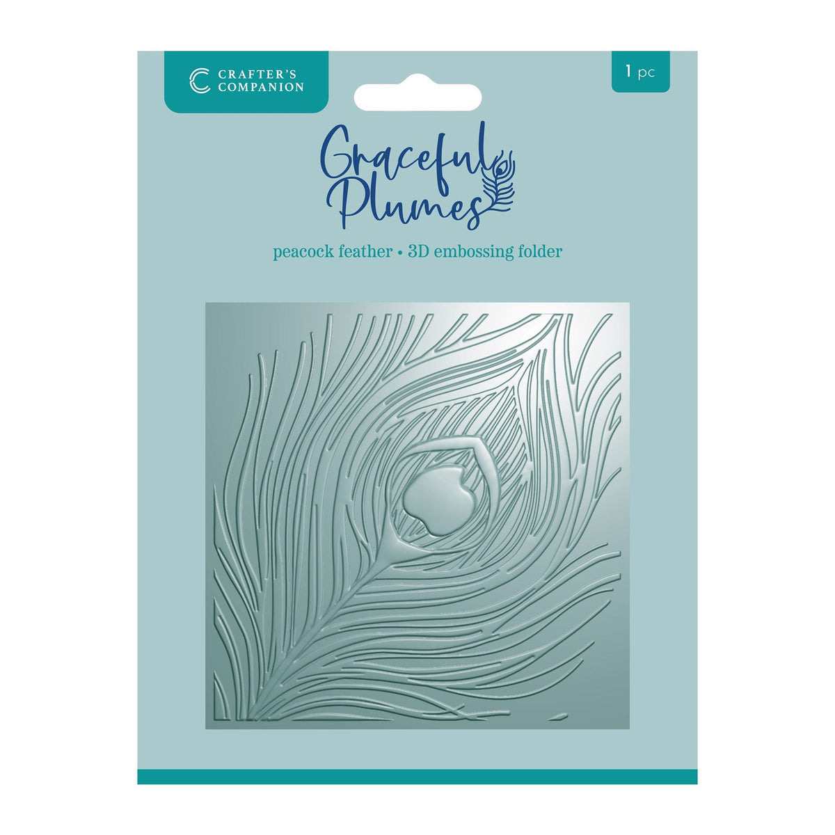 Graceful Plumes 3D Embossing Folder 5.5”x5.5” - Peacock Feather-1