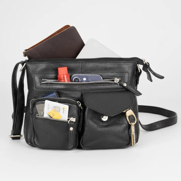 Greenwood Leather Multi-Pocket Crossbody Bag. Premium Pebbled Leather Handbag-15