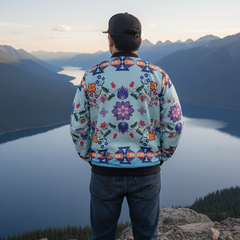 Light Turquoise Floral Sky Bomber Jacket-3