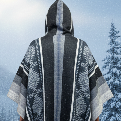 Light grey/w black Soft Handmade Wool Ponchos-2