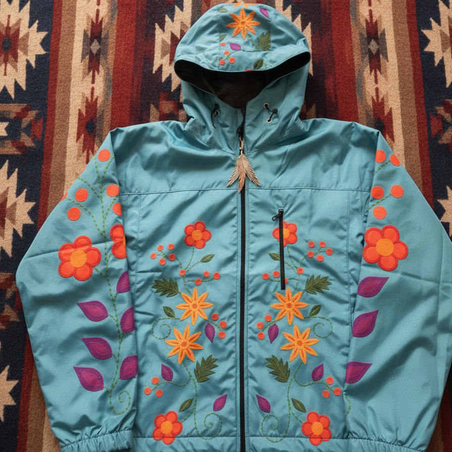 Turquoise Spring Blossom Windbreaker-3