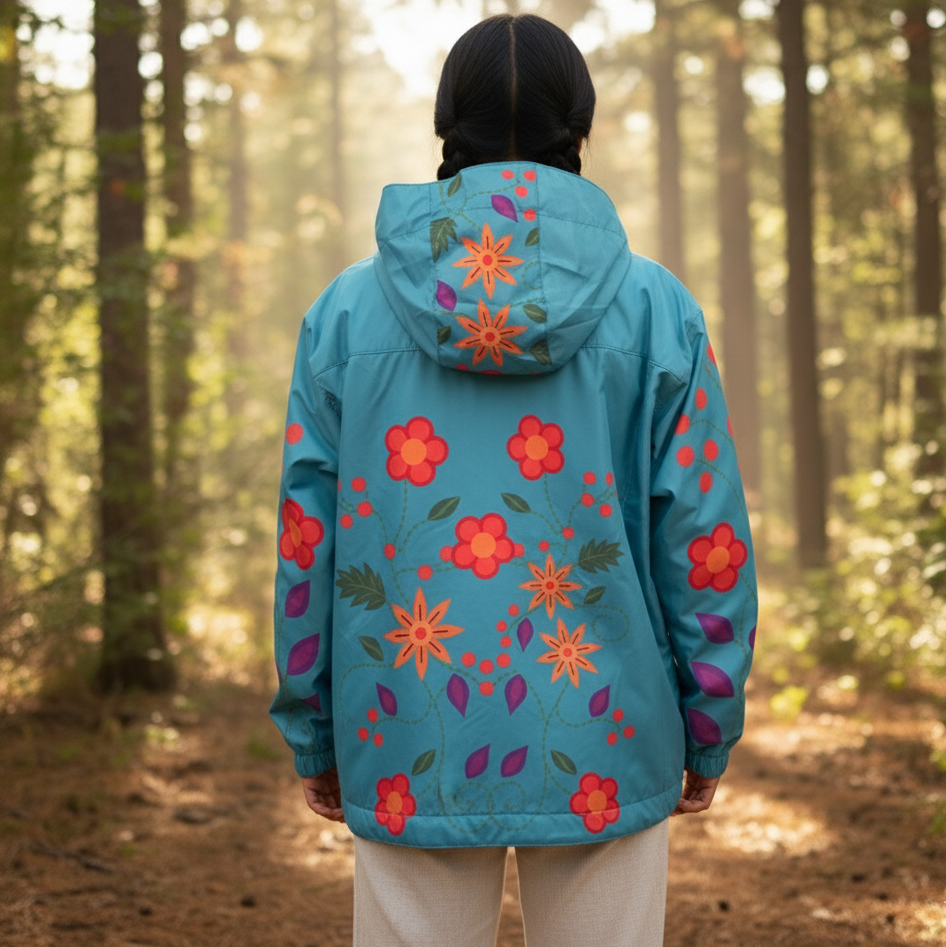 Turquoise Spring Blossom Windbreaker-1