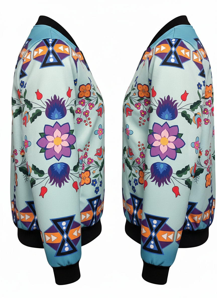 Light Turquoise Floral Sky Bomber Jacket-5