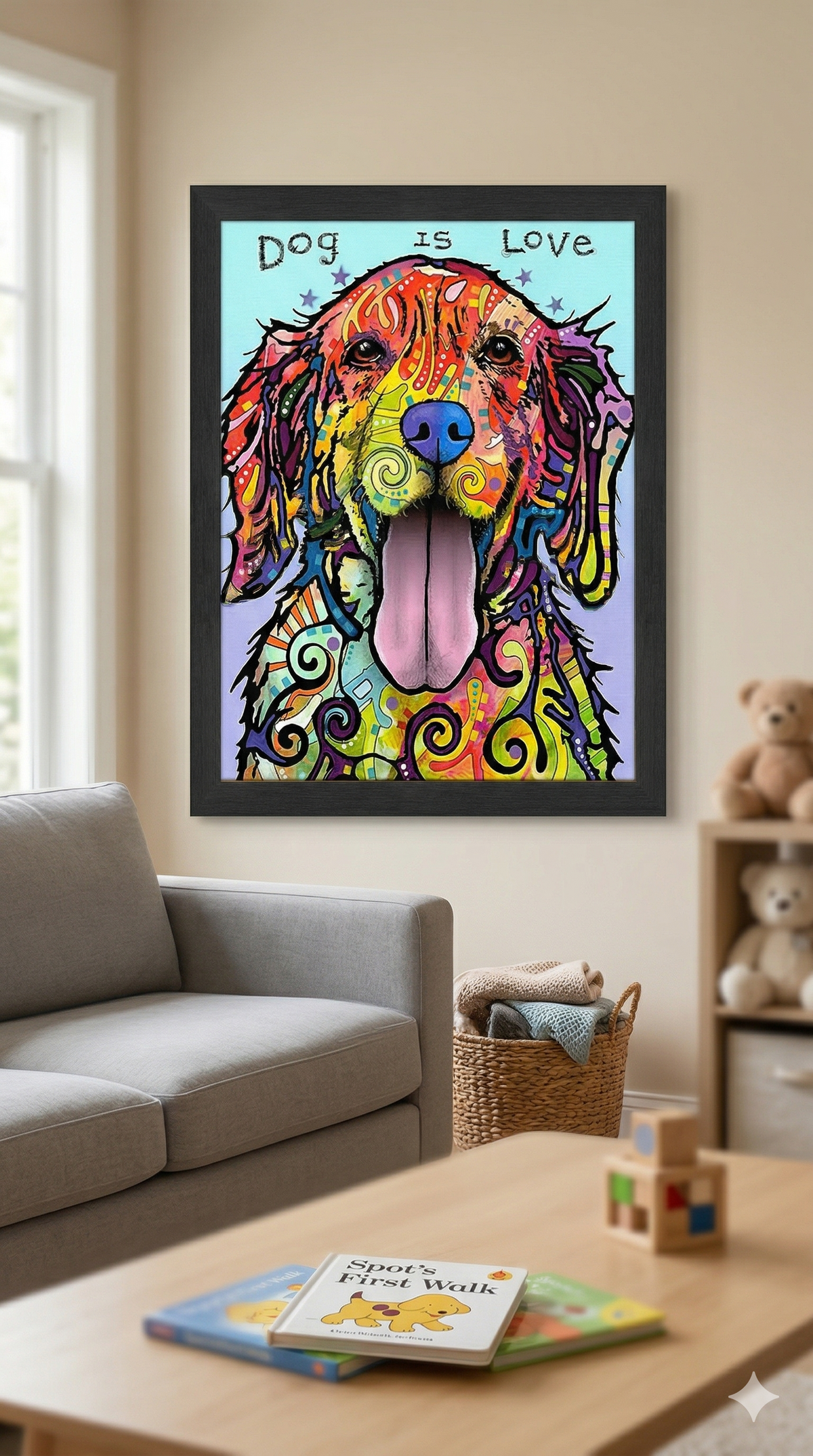Love and a Dog Colorful Pop Art Framed Wall Decor (33.5x23.5)-4