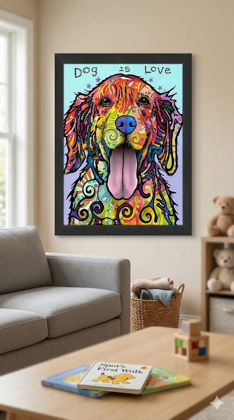 Dog Is Love Colorful Framed Canvas Wall Art (33.5x23.5)-5