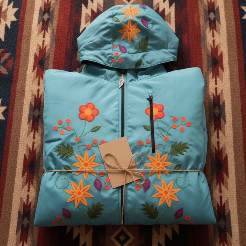 Turquoise Spring Blossom Windbreaker-4