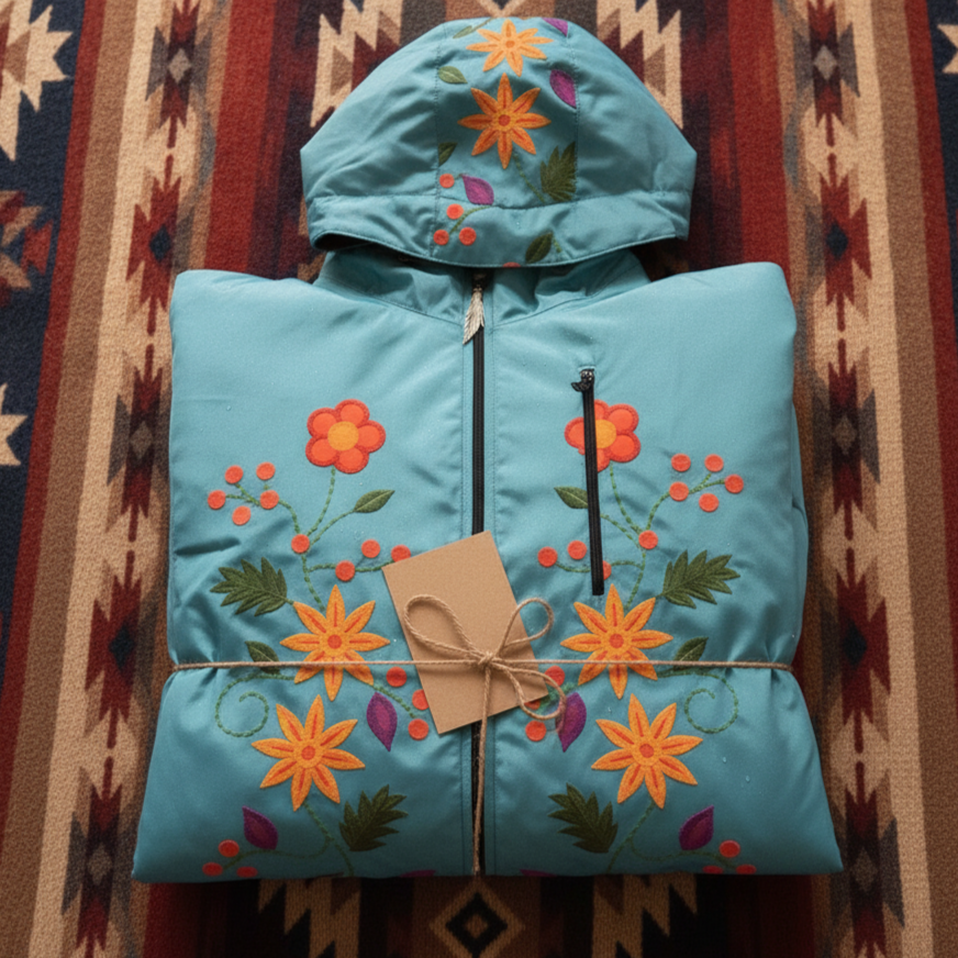 Turquoise Spring Blossom Windbreaker-4