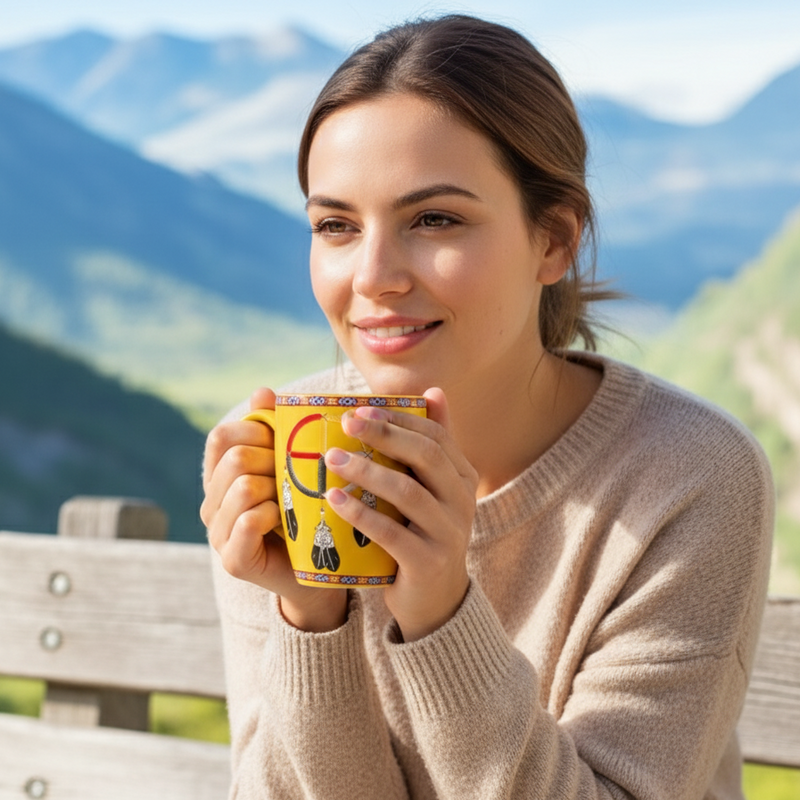 16 Oz Medicine Wheel Yellow Ceramic Mug-1