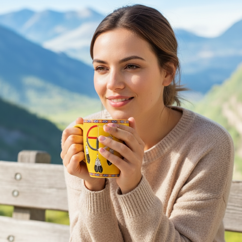 16 Oz Medicine Wheel Yellow Ceramic Mug