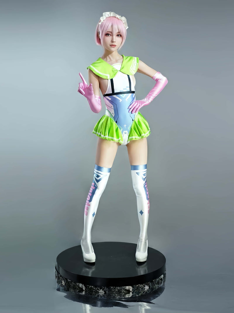 Japanese Anime Girl Spandex Swimwear Racing Suit Wet Suit Race Queen Costume-5