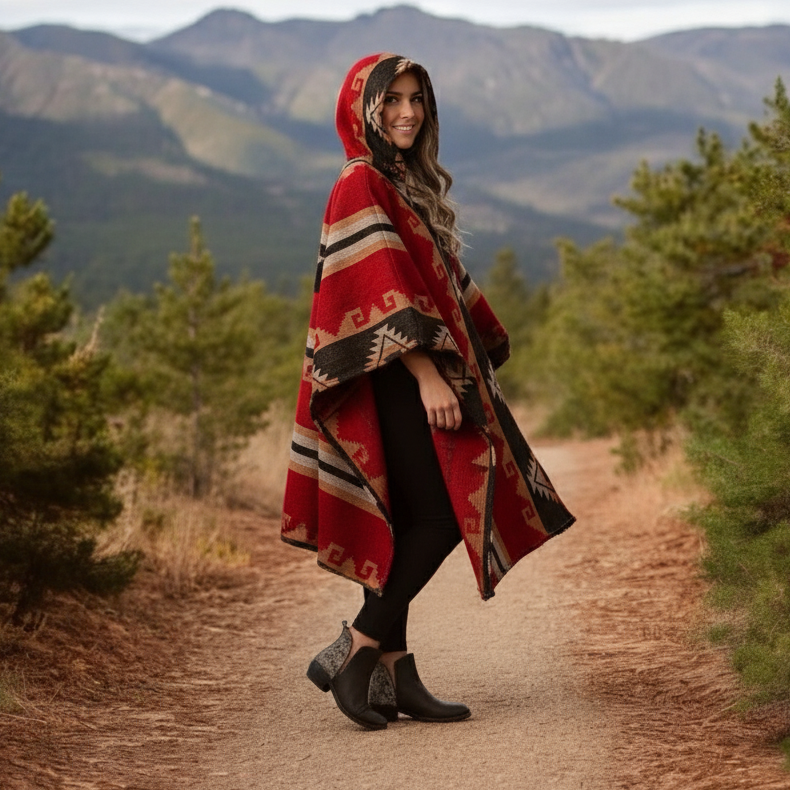 Red Pure Llama wool Ponchos-2