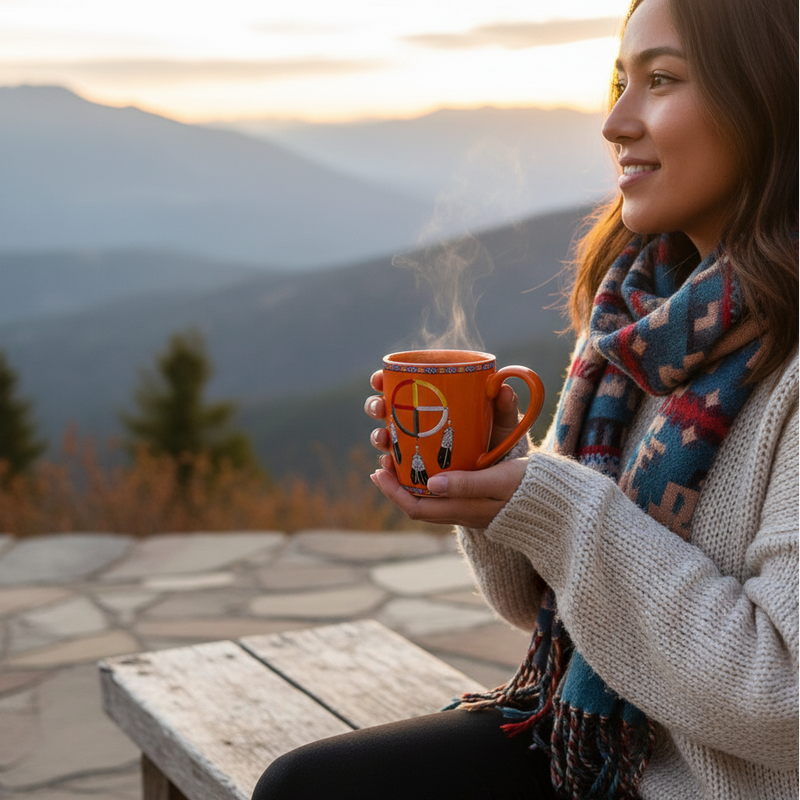 16 Oz Medicine Wheel Orange Ceramic Mug-1