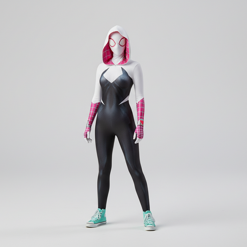 Super Hero Spider Gwen Cosplay Full Bodysuit Halloween Costume Zentai-7