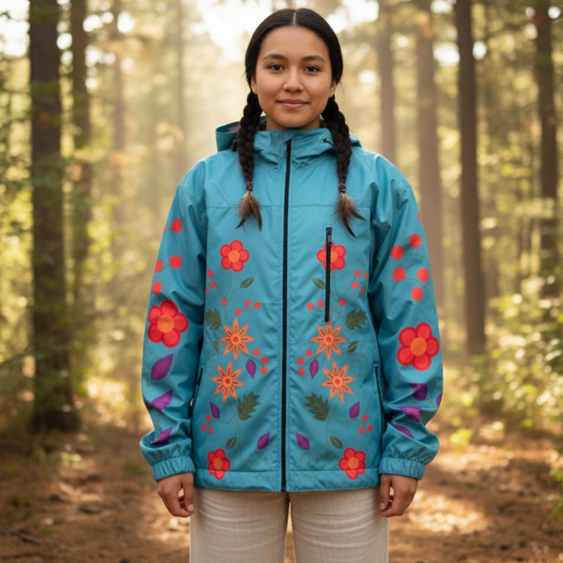 Turquoise Spring Blossom Windbreaker-2