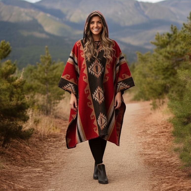 Red Pure Llama wool Ponchos-1