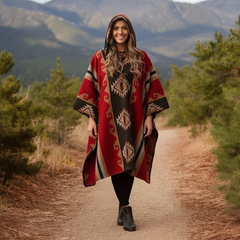 Red Pure Llama wool Ponchos-1
