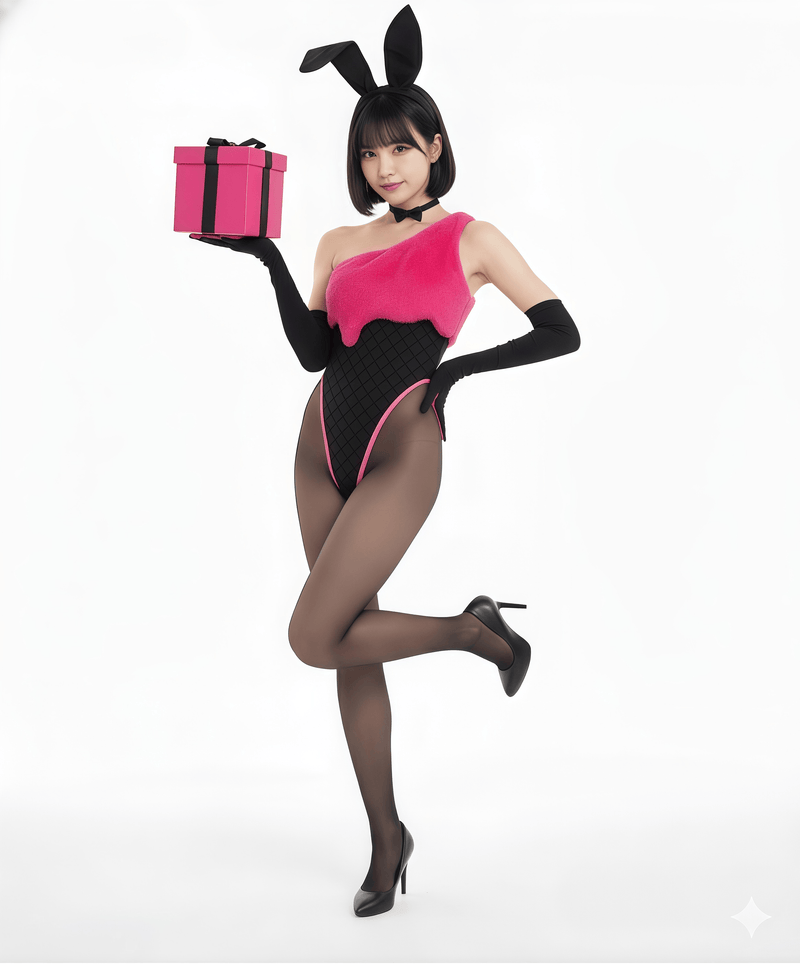 Anime Strawberry Ice Cream Style Bunny Girl Knitted Black Pink Bodysuit Lingerie Set-12