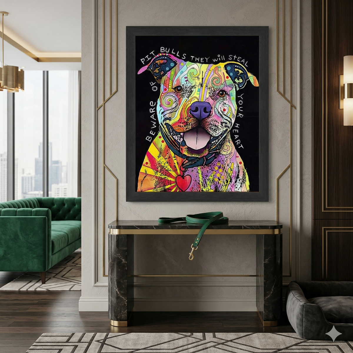 Beware of Pit Bulls Colorful Framed Canvas Wall Art (33.5x23.5)-2