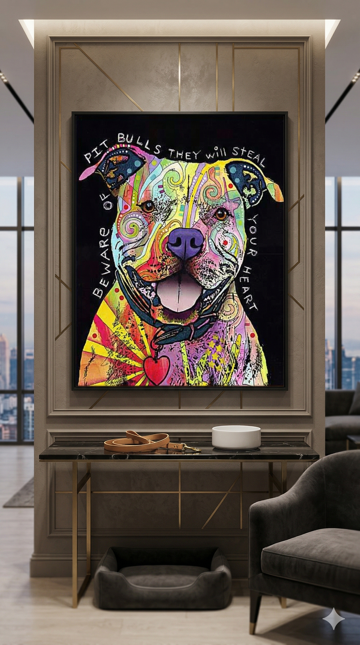 Beware of Pit Bulls Colorful Framed Canvas Wall Art (33.5x23.5)-4