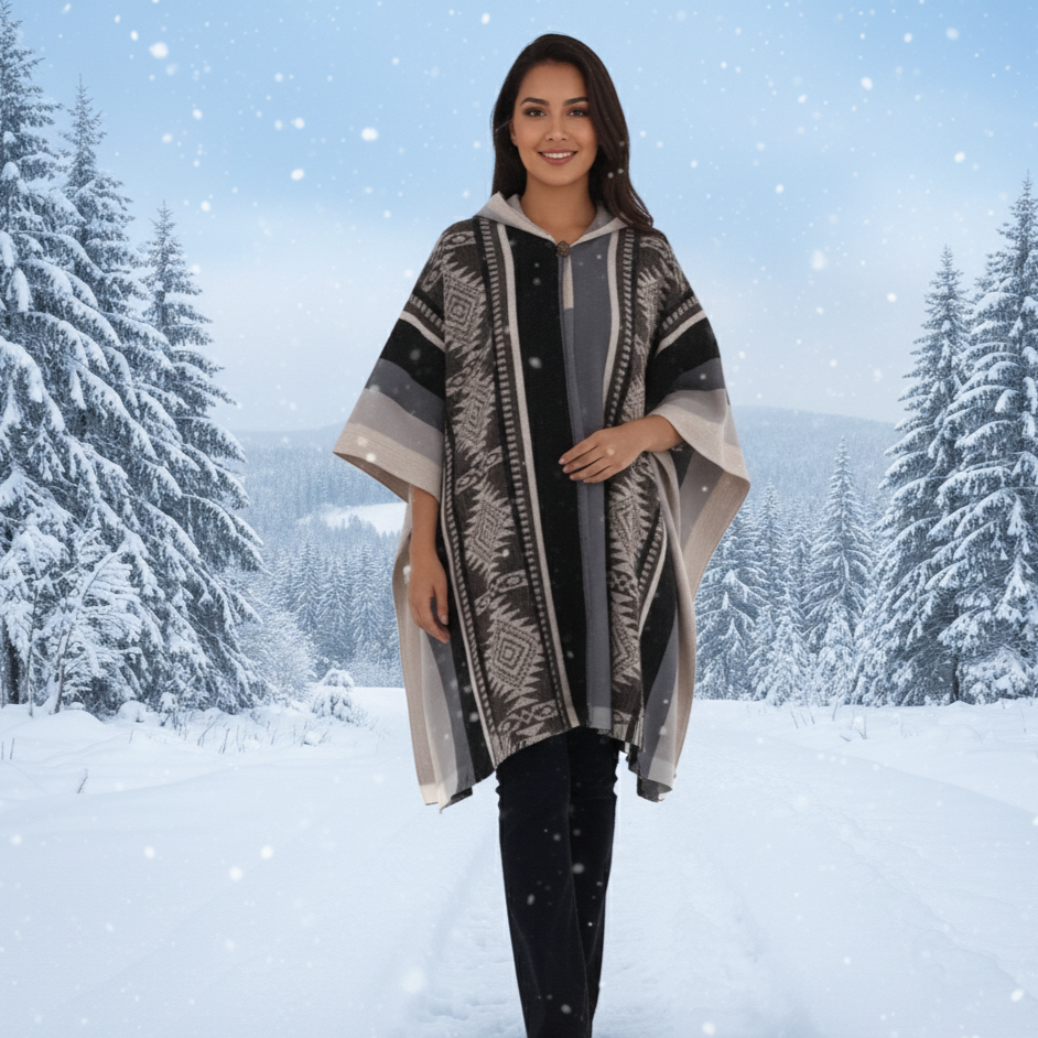 Brown Black Soft Handmade Wool Ponchos-1