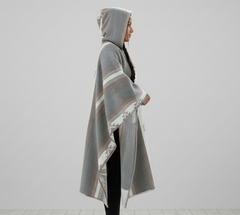 Grey and white AZTEC Wool Ponchos-3